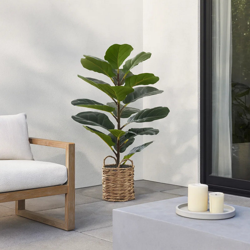 Plante artificielle de 28 pouces, 18 feuilles de soie réglables, pot tissé beige