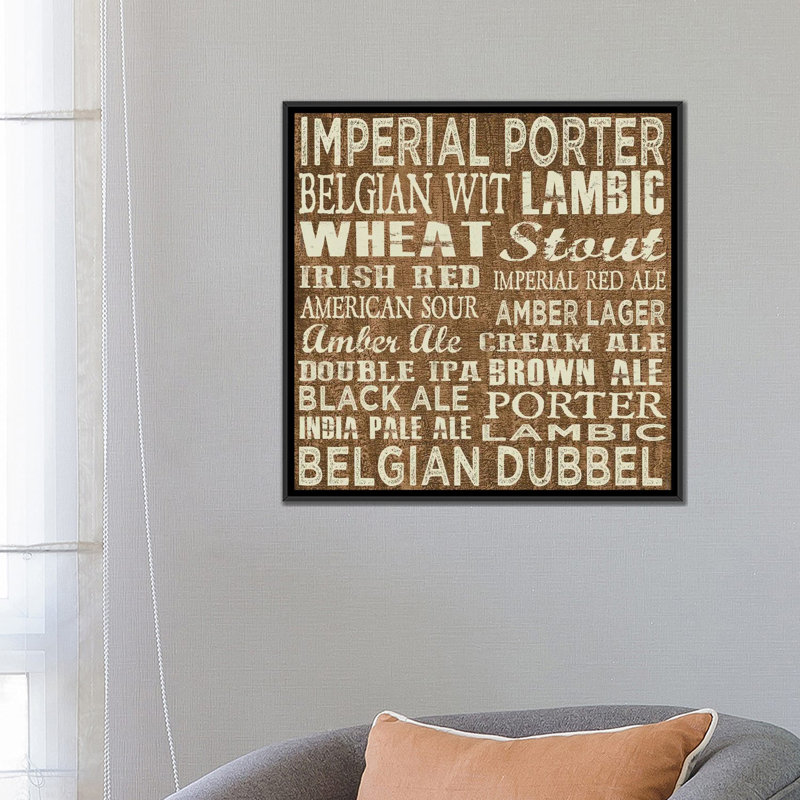 «Craft Beer Sign II», art textuel sur toile, H 18 po x l 18 po x P 1,5 po, Toile encadrée noire, Pas de tapis