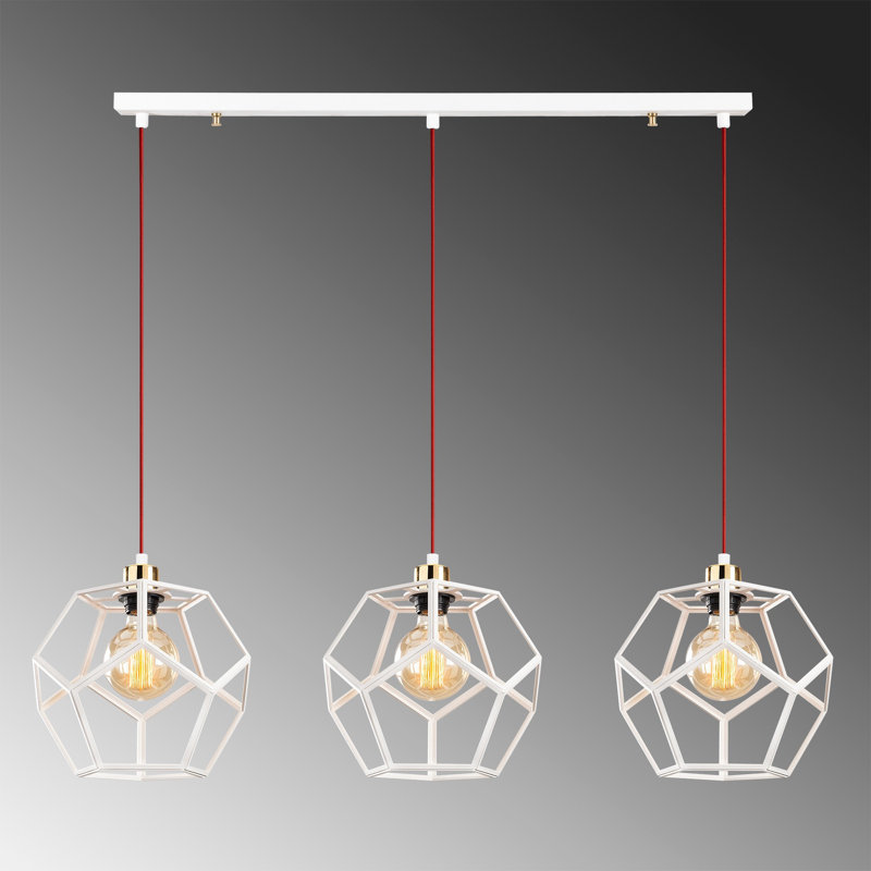 Luminaire suspendu géométrique à 3 lumières pour îlot de cuisine Haxby, Blanc