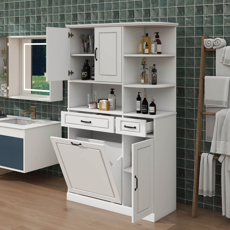 Armoire - Tiroir à charnières, tablettes et portes réglables, rangement moderne pour salle de bain
