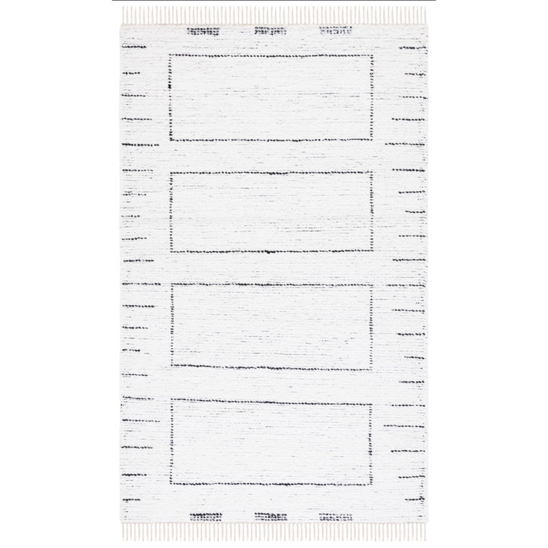 Tapis géométrique ivoire / noir en coton tissé à la main Anahlia, Rectangle 3 pi x 5 pi