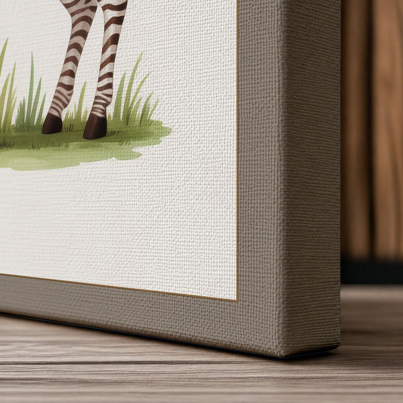 Young Zebra Portrait Botanical - Wrapped Canvas, 30x20 - 76.2 x 50.8 cm, Taupe Border