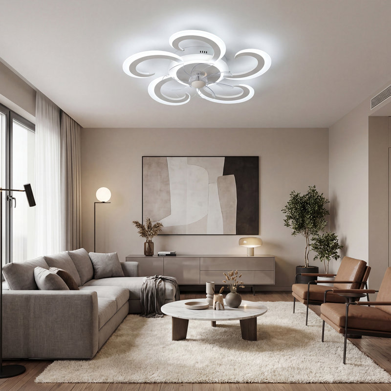 24.41'' LED Ceiling Fan with Light, Floral Design With Remote Control