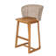 Tabourets de bar d'extérieur en bois d'acacia (ensemble de 2), chaises de bar de hauteur teck avec coussin beige et dossier en osier brun clair