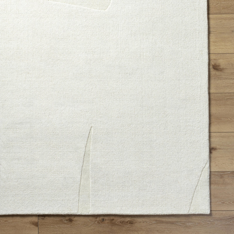 Rectangle Solid Color Hand Tufted Wool Area Rug in Beige, Rectangle 5' x 7'6"