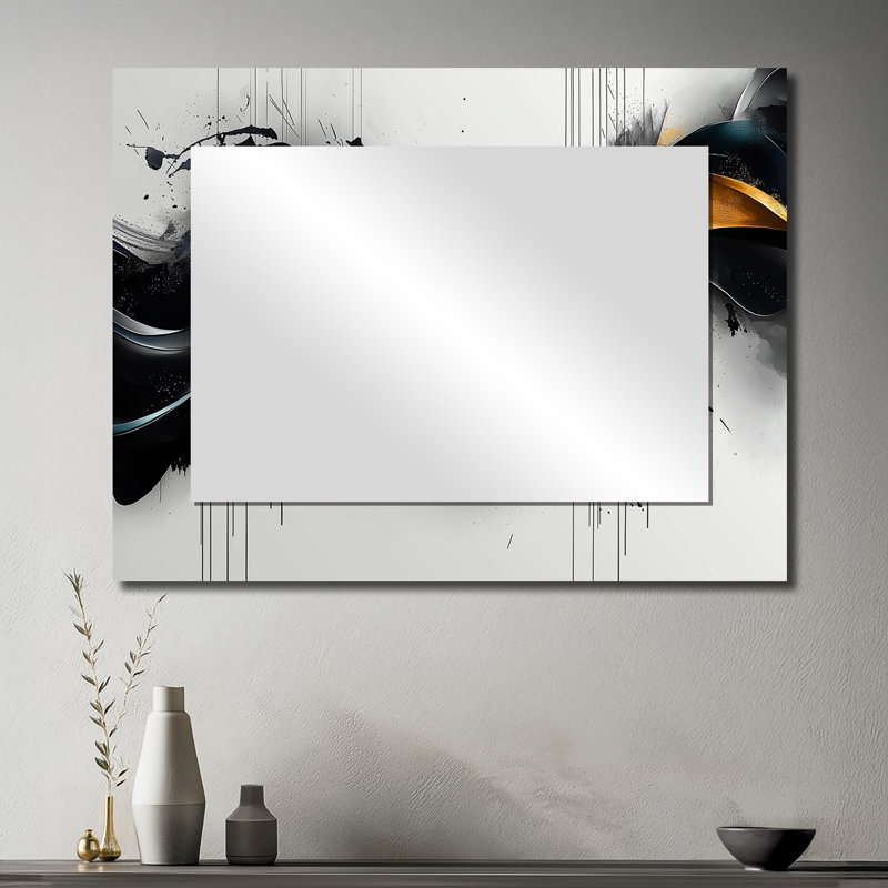 Gold And Black Introspective Edge Painting - Hard Edge Painting Mirror Wall Art - Printed On Metal, 30" x 40"