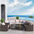 9-piece Outdoor Half-moon Wicker Conversation Sets With 1 Nesting Coffee Table And Tempered Glass Top