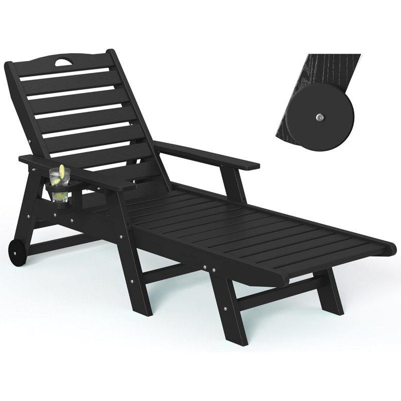Chaise longue d'extérieur inclinable en PEHD , Noir