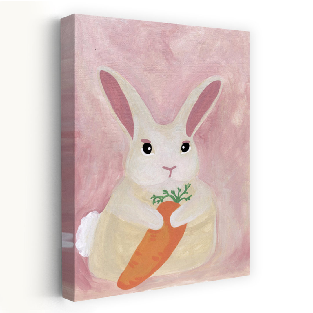 Sweet Bunny With Carrot Dreamy Playful Contemporary Rabbit Spring Forest Wall Art Print