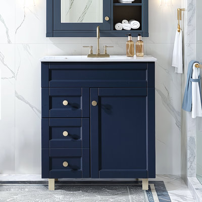 30" Modern Free-Standing Single Bathroom Vanity With Ceramic Top
