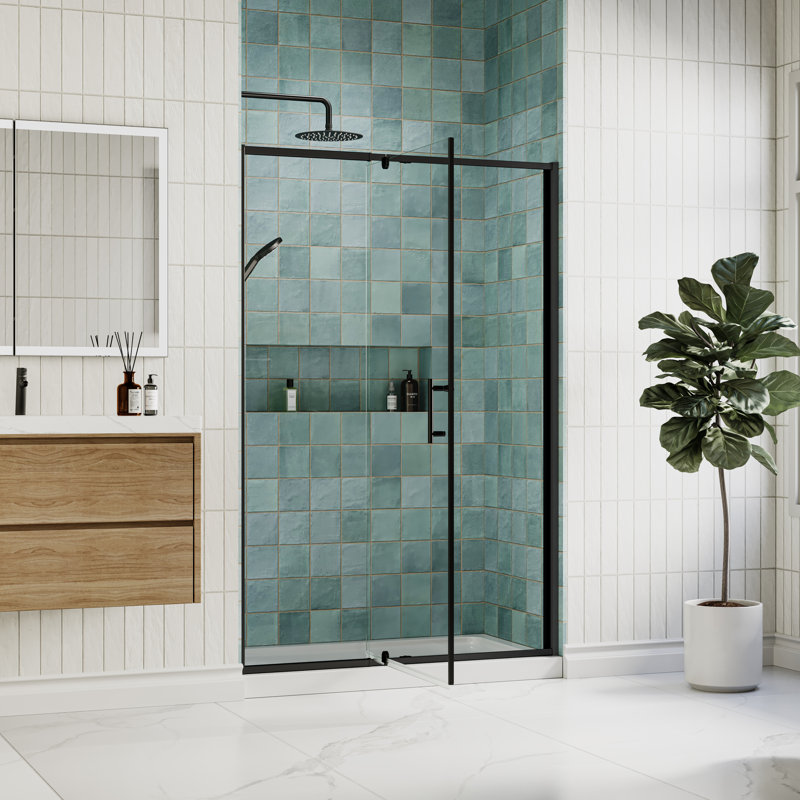 Porte de douche pivotante semi-encadrée de 96,5 à 106,7 cm (L) x 180,3 cm (H) avec verre trempé transparent de 6,35 mm (1/4 po).