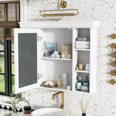 Pharmacie murale 35,51 po x 7 po 28,25 po avec miroir, grand espace de rangement, charnière de porte, tableau, tablettes réglables, fermeture en douceur, poignée en métal argenté, idéale pour la salle de bain