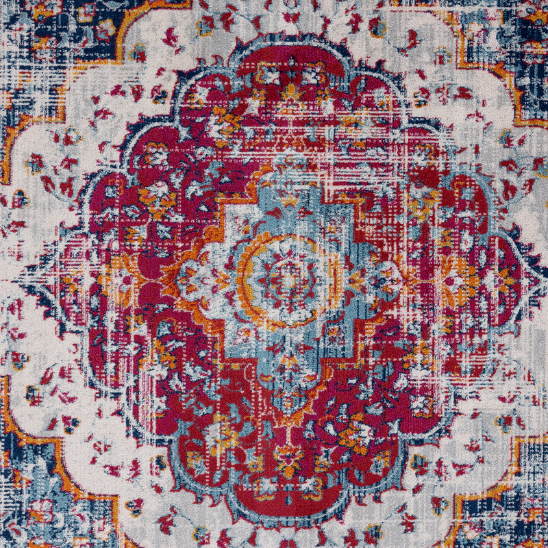 Teshawna Esmay Performance Blue/Red Medallion Rug, Rectangle 8'9" x 12'2"
