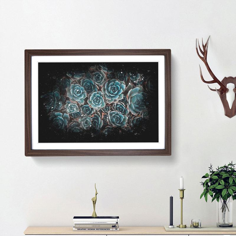 Succulent Plants - Picture Frame Graphic Art Print, 45cm H x 63cm W x 2cm D, Walnut Framed