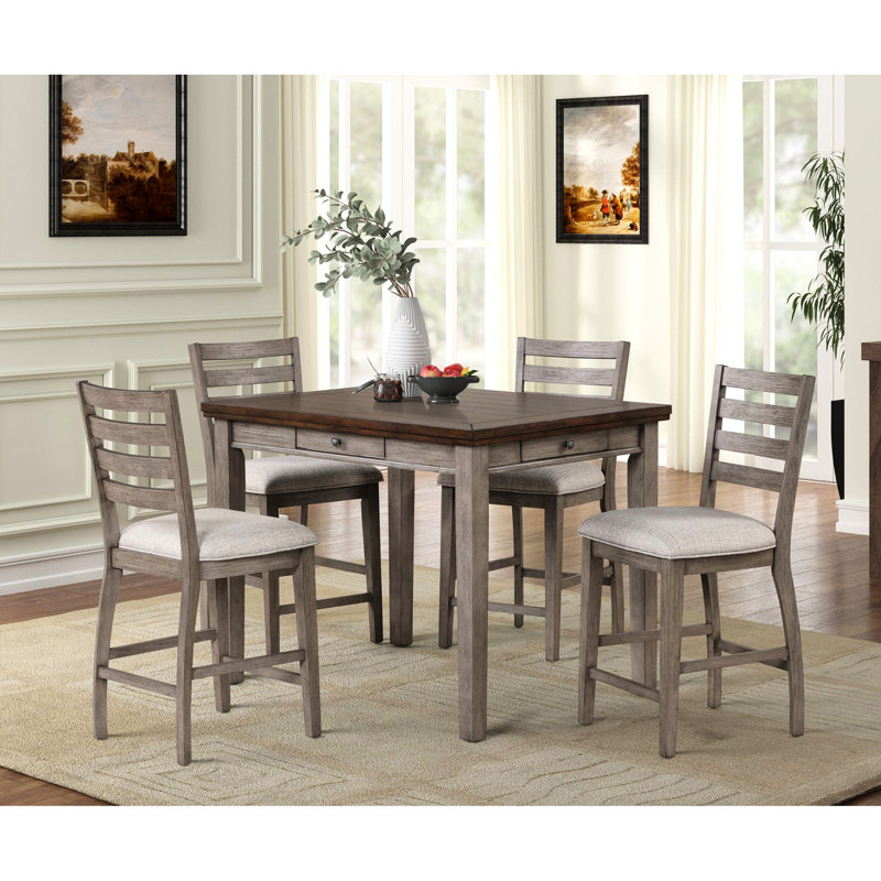Table de salle à manger à hauteur de comptoir avec 4 compartiments de tiroir, table de bout rustique bicolore de qualité rustique, conception, fabrication