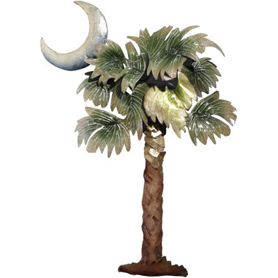 Metal & Capiz Palmetto Palm Tree with Moon Wall Art 16.75x13.5x1.5"