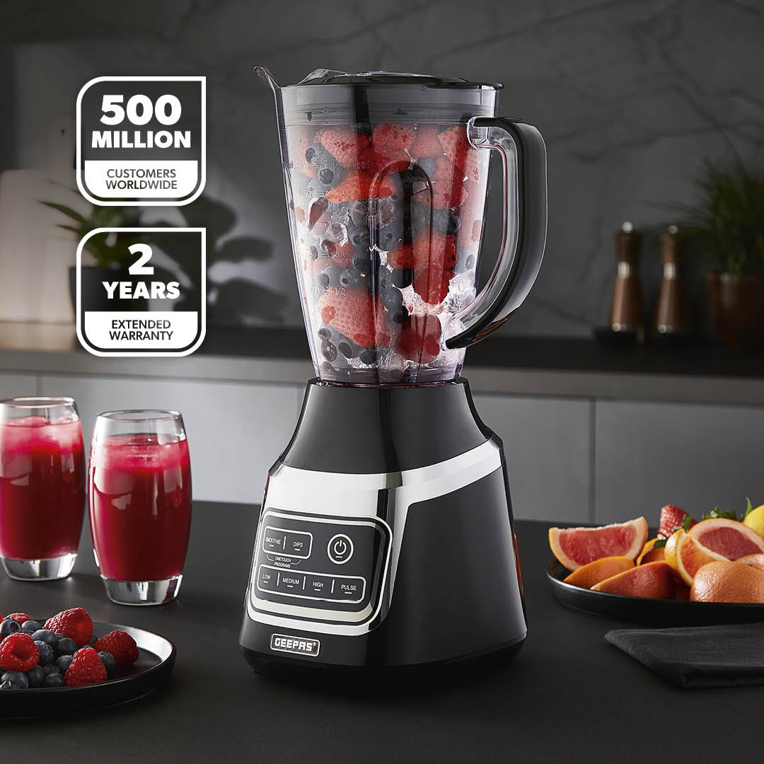GEEPAS Professional Blender 900W, 1.5L BPA Free Container Stainless Steel Blades Jug Blender Smoothie Maker with 2 Automatic Programs; Smoothie, Dip,