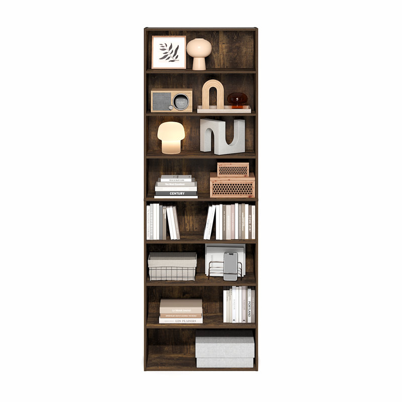 Bibliothèque à 8 niveaux Kyngsten, bibliothèque, organisateur de rangement, 12 x 24 x 71, pin ambre, Noyer