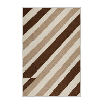 Washable Cognac Light Beige Striped Area Rug