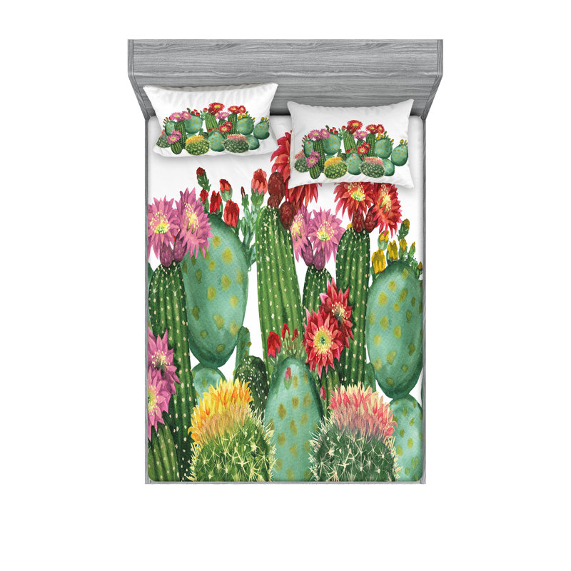 Multicolore ensemble de draps et taies décoratives Ambesonne Cactus, Ensemble de draps pour très grand lit californien