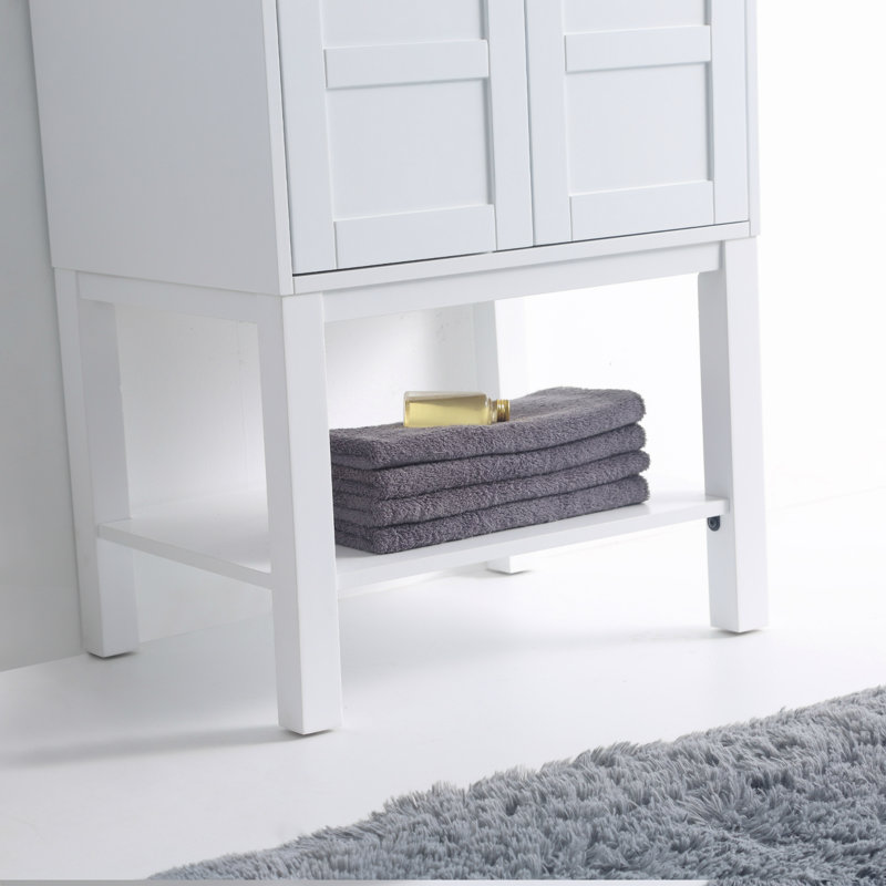 Wilner 24 " W Freestanding Standard Free Standing Single Double Single Vanity Bathroom Vanity With Ceramic Top, White