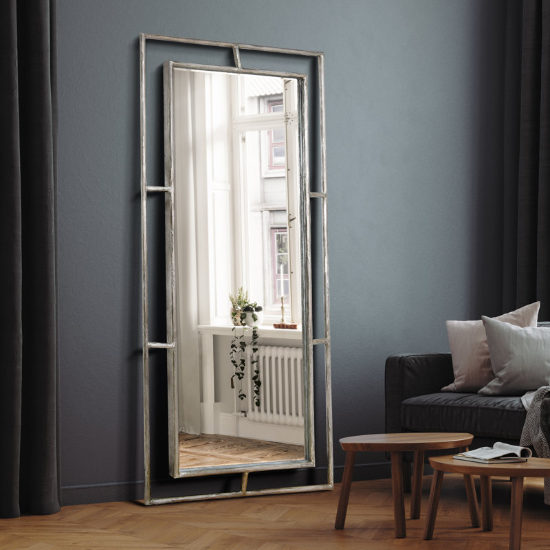 "Antique Champagne Rectangular Beveled Mirror" Featuring a Iron Pipe Frame