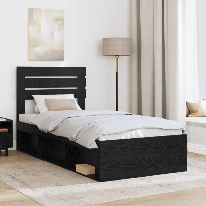 Solid Wood Bed, European Single (90 x 200 cm), Black