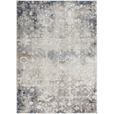 2’ X 5’ Navy And Beige Distressed Vines Area Rug
