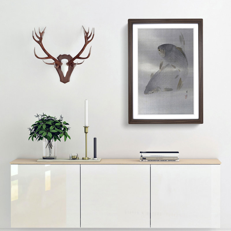Carp Swimming by Watanabe Seitei - Picture Frame Graphic Art Print, Walnut Framed, 65cm H x 48cm W x 2cm D