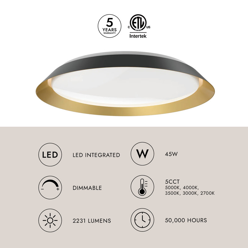 Jasper LED Flush Mount, Black/Gold