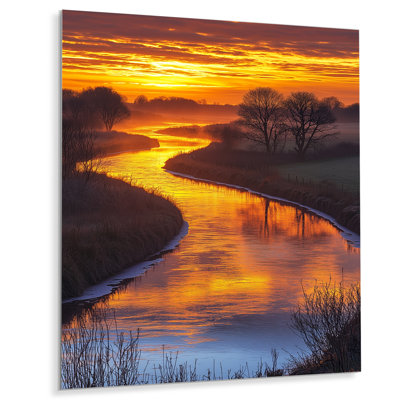 «River Bend At Sunrise II», art mural en métal sur lac, Lake House
