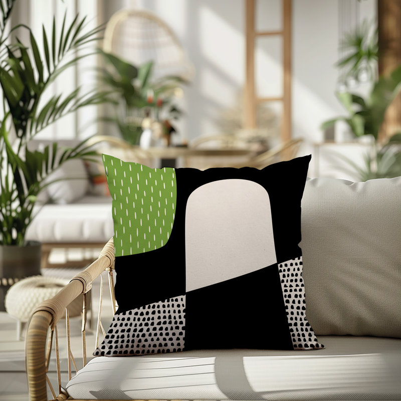 Coussin carré intérieur / extérieur pia, H 19 po x l 19 po, Chartreuse / noir / blanc cassé