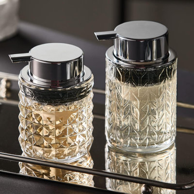 Kella Bathroom Accessory Glass Hand Foaming Soap Dispensers with Silver Pump