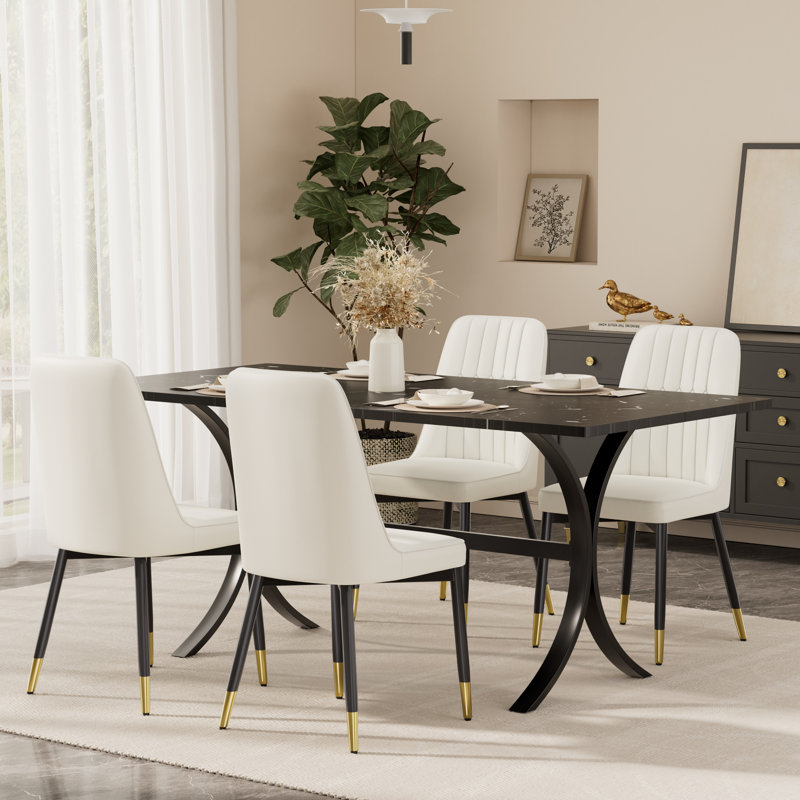 Ensemble de table de salle à manger rectangulaire moderne pour 4 à 6 personnes, table de cuisine en marbre et chaise rembourrée en similicuir pour la salle à manger