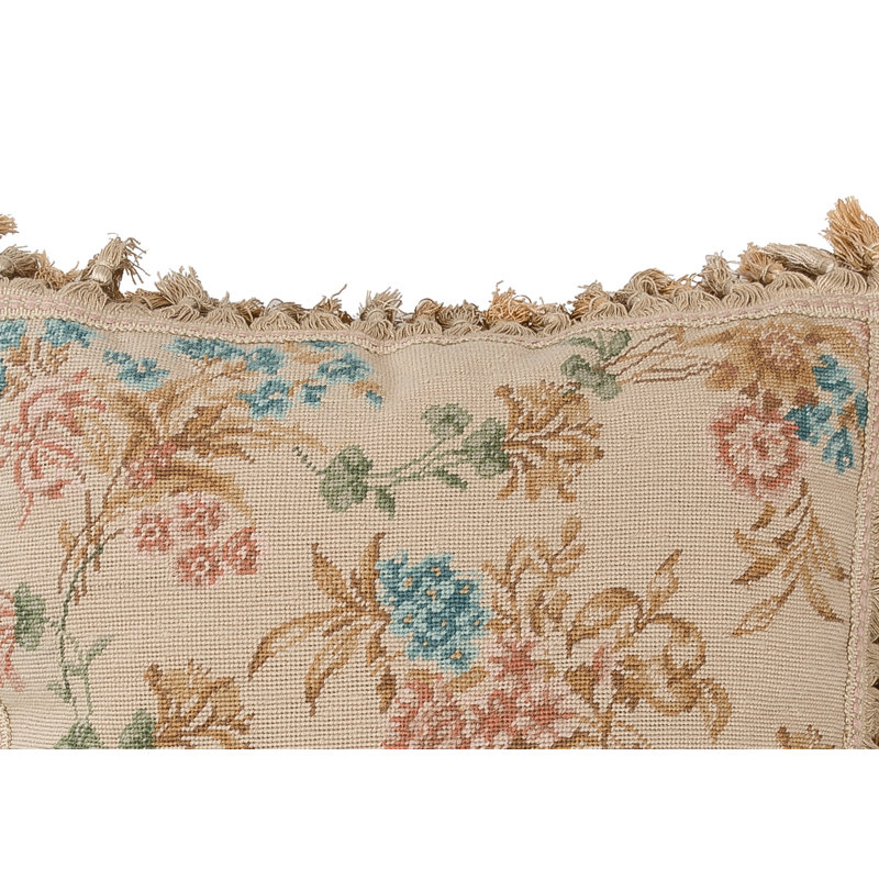 Blue Antique Floral Needlepoint Pillow