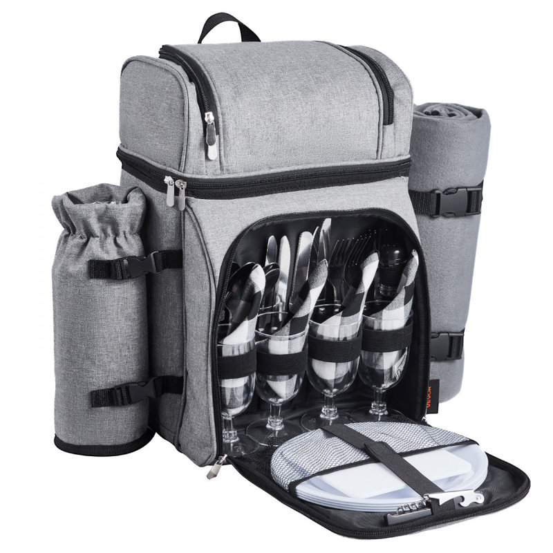 Sac à dos de plage pique-nique pour 4 personnes avec compartiment glacière gris