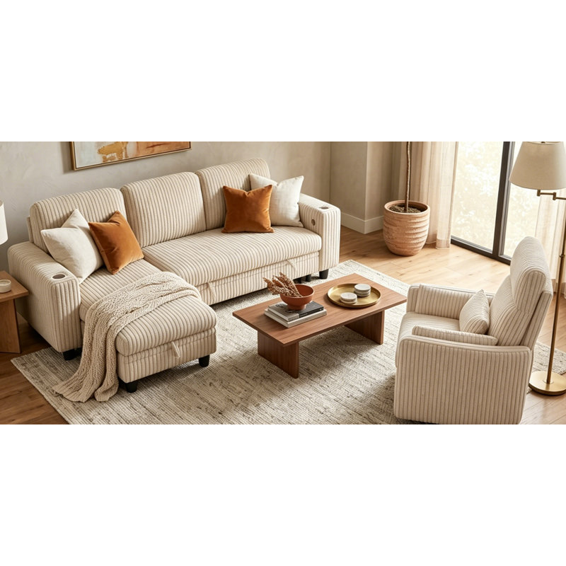Fauteuil inclinable Sherry, Velours côtelé Effie Beige