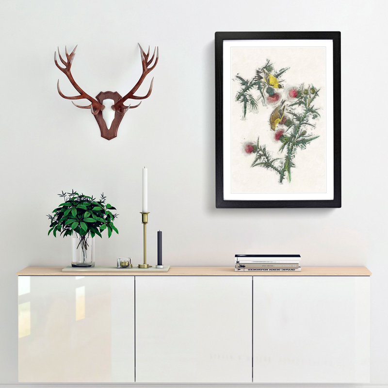 American Goldfinch Birds by John Audubon - Single Picture Frame Painting, 33cm H x 24cm W x 2cm D, Black Framed