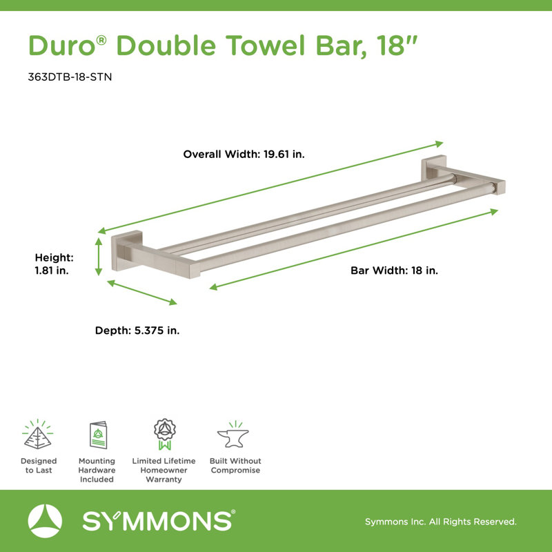 Double barre à serviettes murale 18 po Duro, Nickel satiné