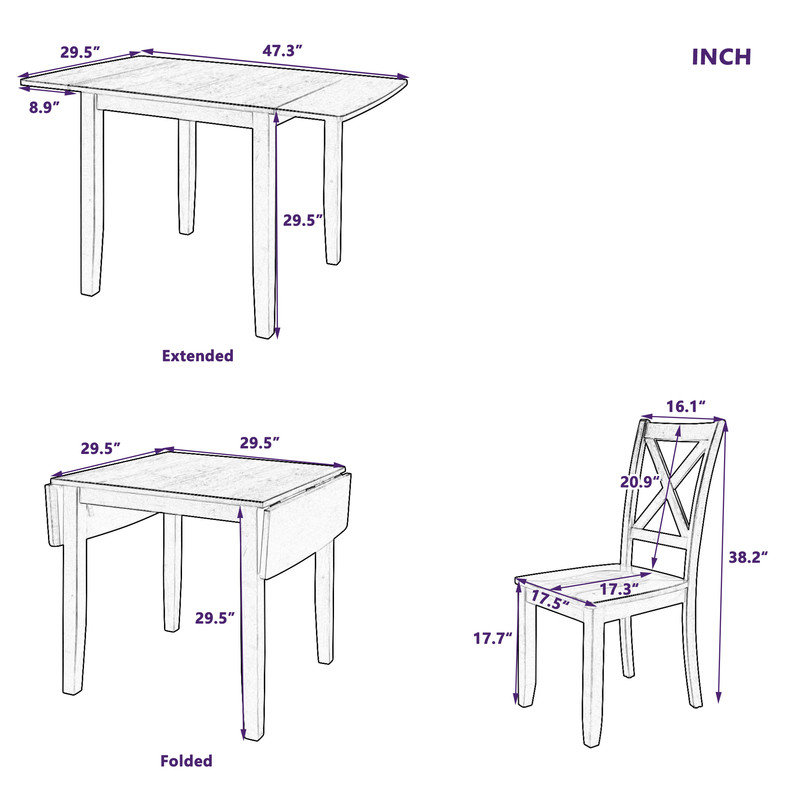 Ensemble de table de salle à manger 3 pièces avec 2 chaises à dossier en X pour petits espaces, Espresso