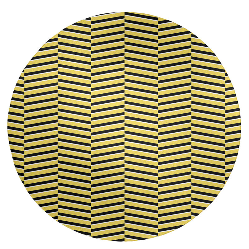 Tapis jaune/noir à rayures rompues, Rond 5 pi