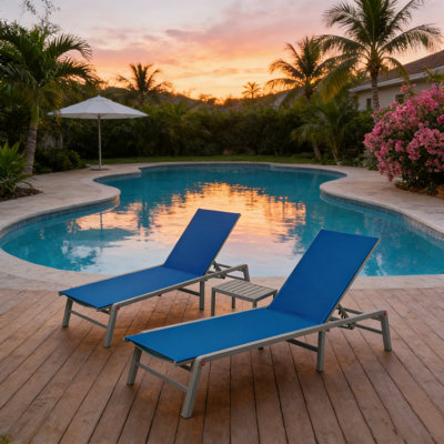 Lounge Chair Outdoor Foldable Lounge Chair With 5 Adjustableassemble-Free (2 Textilence W/Table) by Ebern Designs