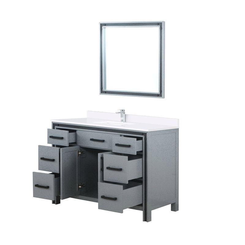 Gris foncé 48 po L x P 22 po avec comptoir en marbre, robinet, miroir 34, comptoir à rayures et taches pour un plateau de bain élégant et durable