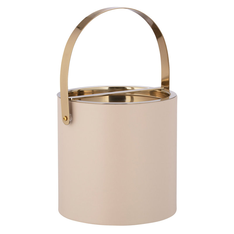 Senetta Leatherette Ice Bucket, Taupe/Polished Gold