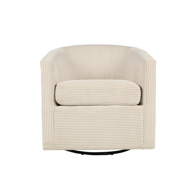 Beige Corduroy Swivel Chair With U-Shaped And Fibers, Ideal For Living Room Webbing, Conversation Areas