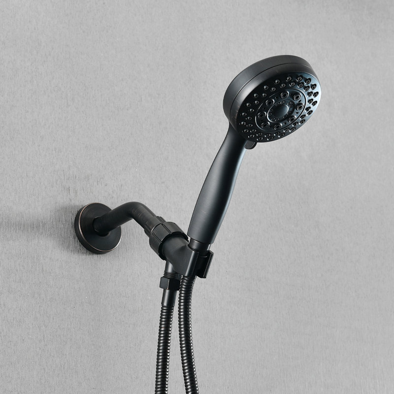 Pomme de douche à main haute - 5 motifs de jet, support stable, bronze huilé, facile à monter, tuyau inclus avec réglages et stabilité, inclus