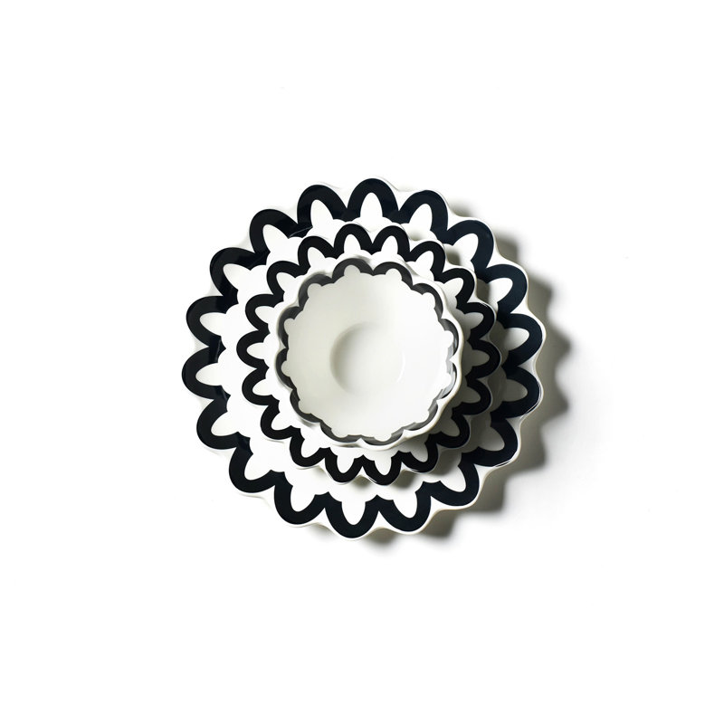 Ensemble 12 pièces de vaisselle Arabesque Scallop, Noir
