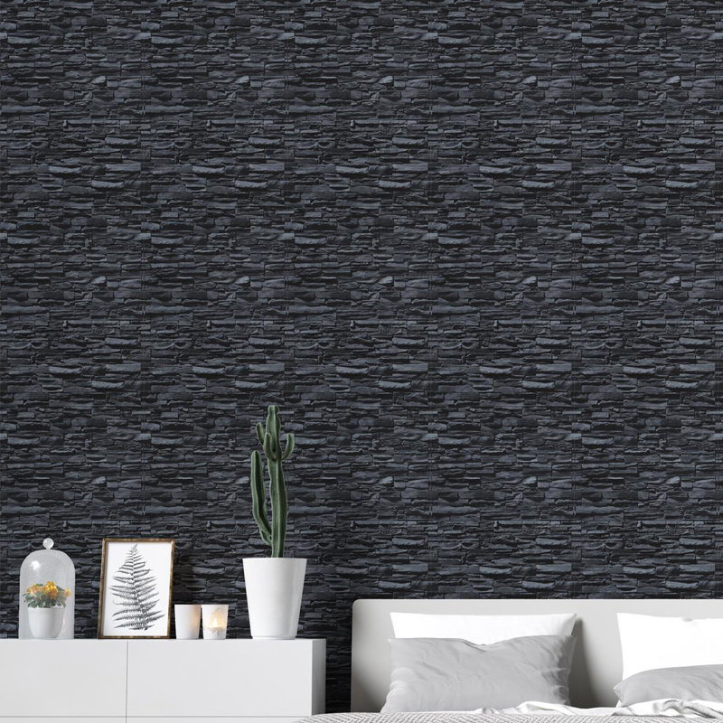 Black Stone Peel & Stick Wallpaper NP070