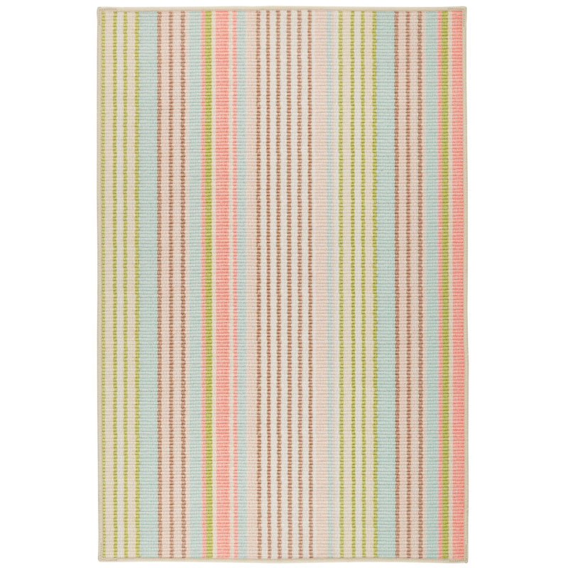 Ana Ticking Aqua Machine Washable Rug, Rectangle 3' x 5'