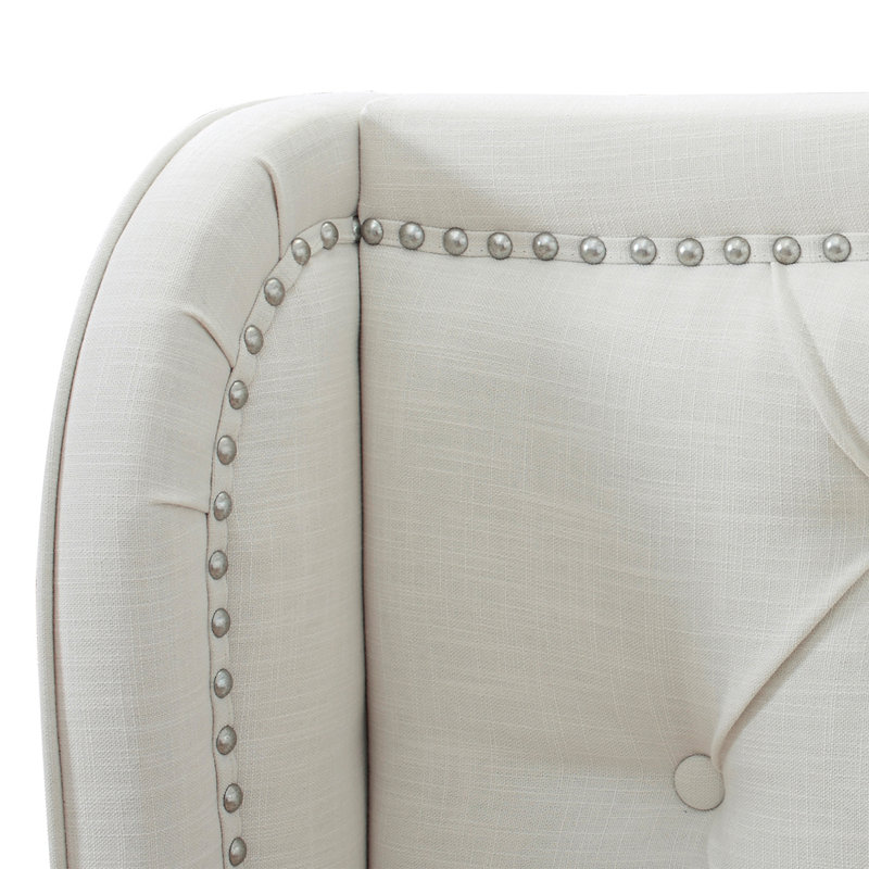 Coleman Upholstered Wingback Bed, Antique White Velvet, Queen